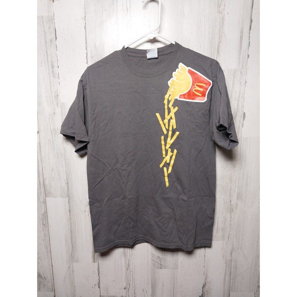 McDonald's Falling Yellow French Fries in Red Box Arch Logo Medium Gray T-Shirt